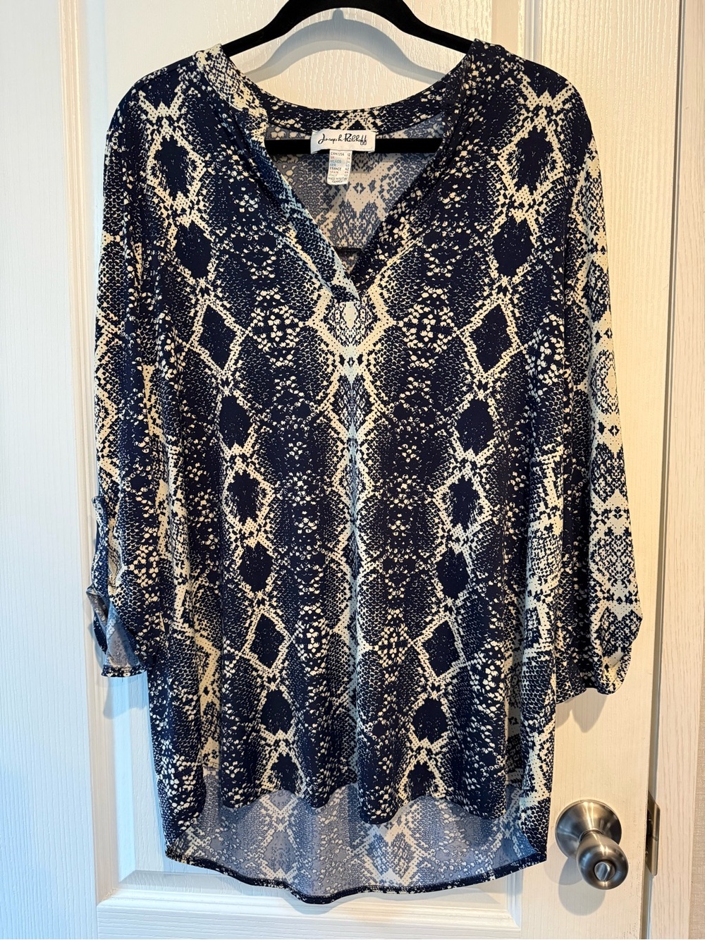 Joseph Ribkoff Navy and Cream Snake-Print Tunic